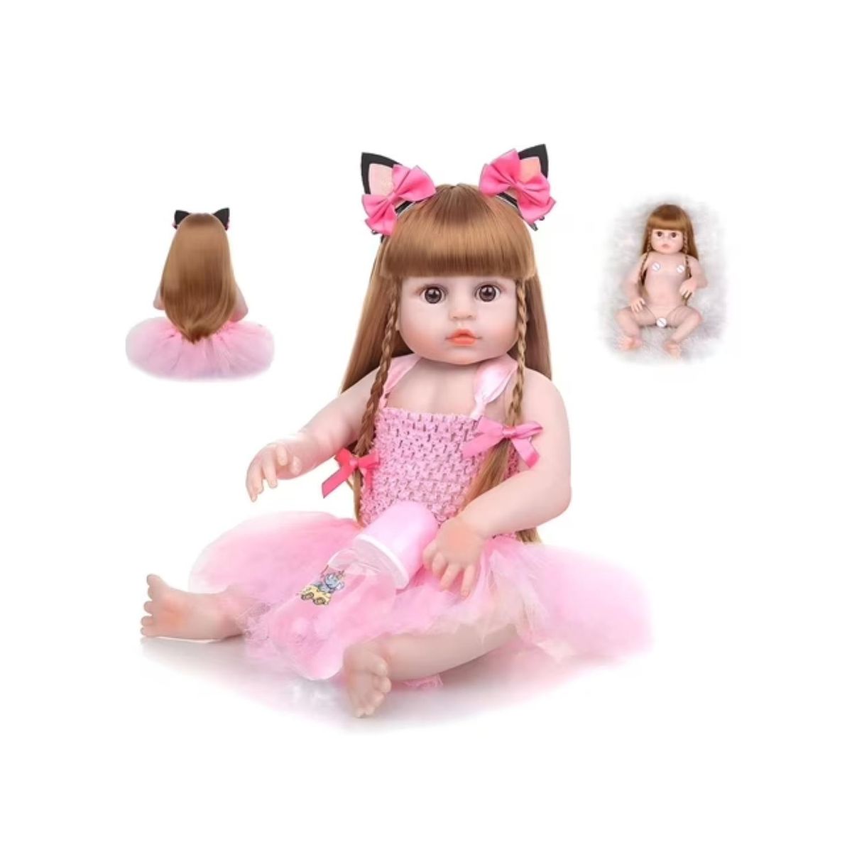 GENERICO - Juguete Bebe Realista 55cm Rubia Vestido Rosa Reborn Infantil