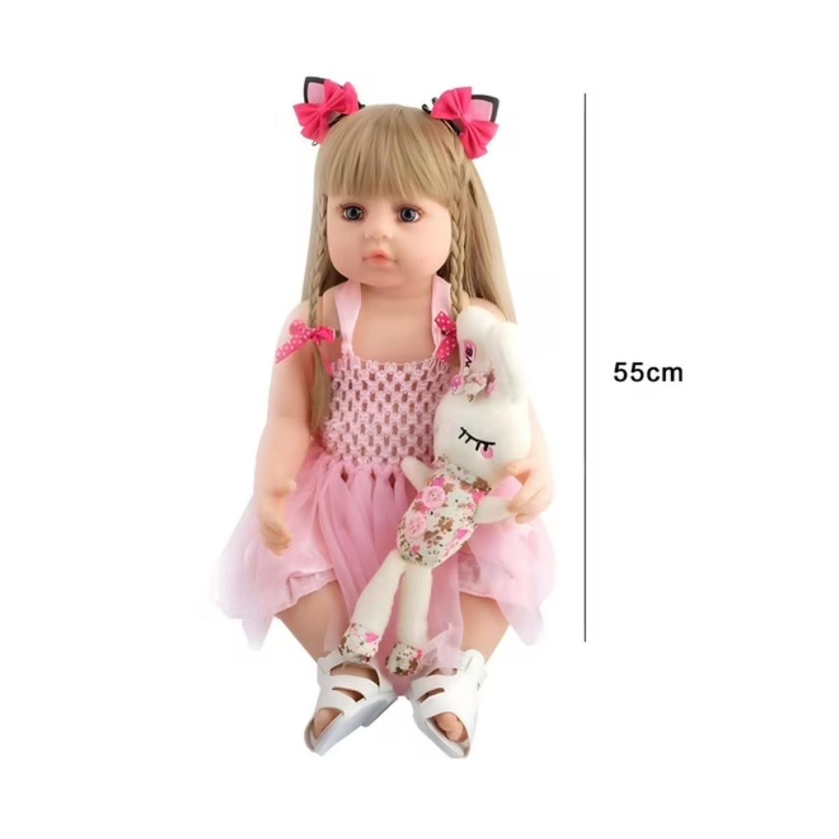 GENERICO - Juguete Bebe Realista 55cm Rubia Vestido Rosa Reborn Infantil