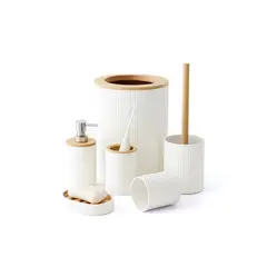 GENERICO - Set 6 Accesorios Para Baño Diseño Estriado Con Detalles Tipo Madera