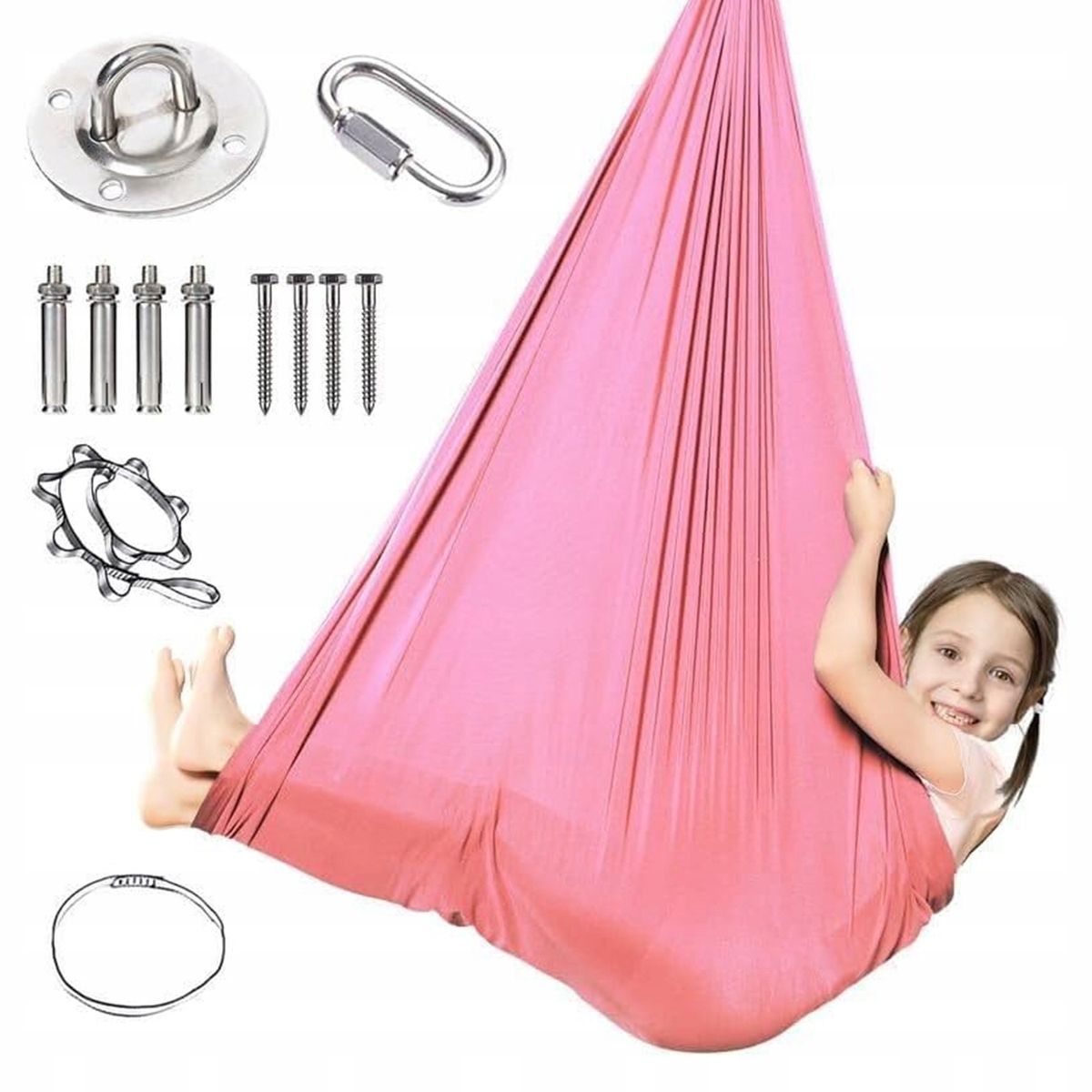 KUANGYE - Columpio Sensorial Rosa Para Niños Con Kit De Instalación