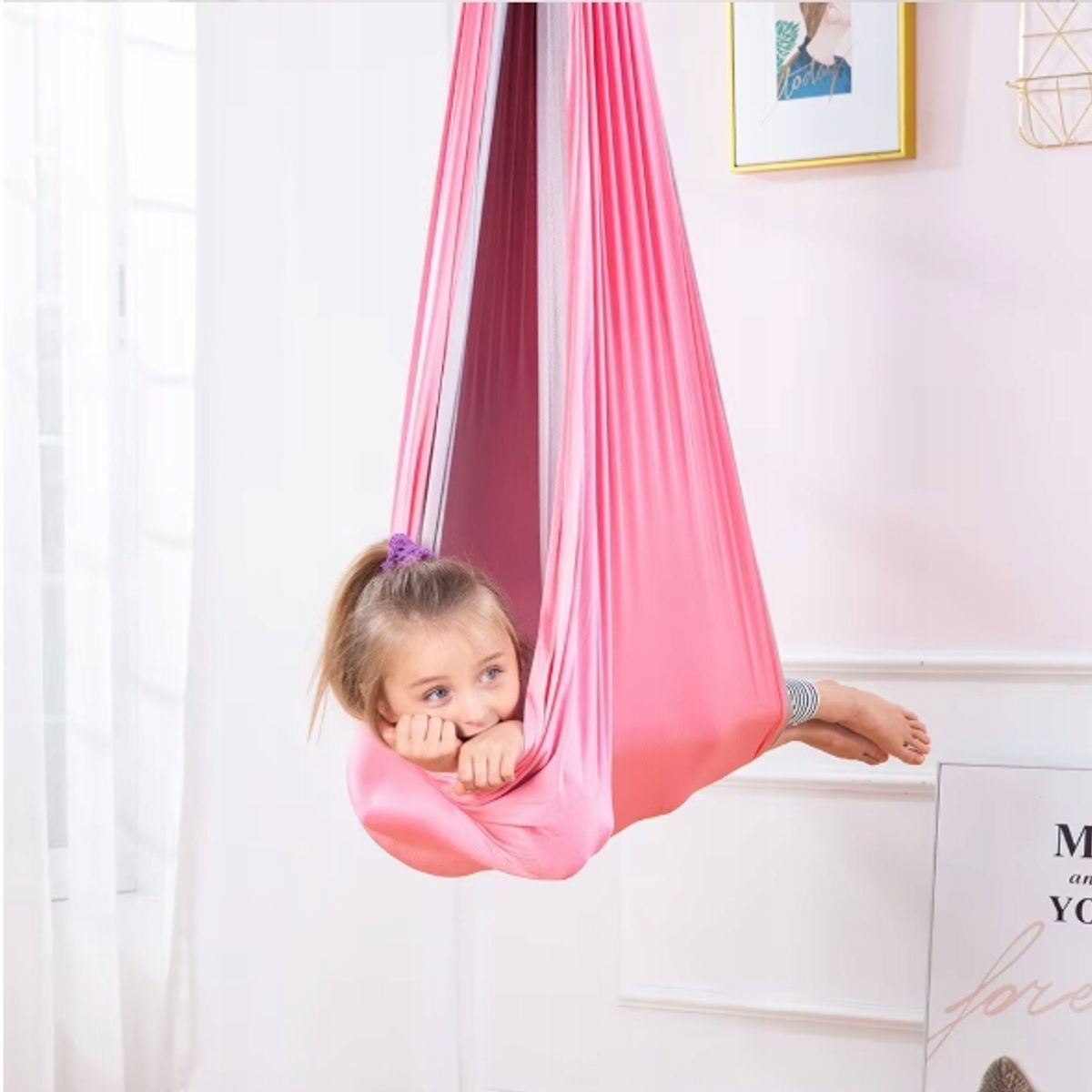 KUANGYE - Columpio Sensorial Rosa Para Niños Con Kit De Instalación