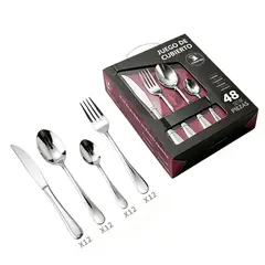 YOLIKITCHEN - Set Cubiertos 48 Pzs Acero Inox Plateado Lujo 12 Pers
