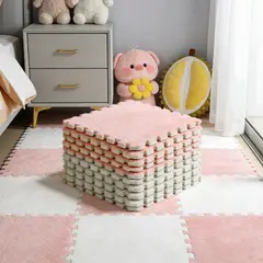 SUPERCENTER - Set 10 Alfombra Piso Goma Eva Felpa Segura Para Bebé 30x30cm Rosa Y Blanco