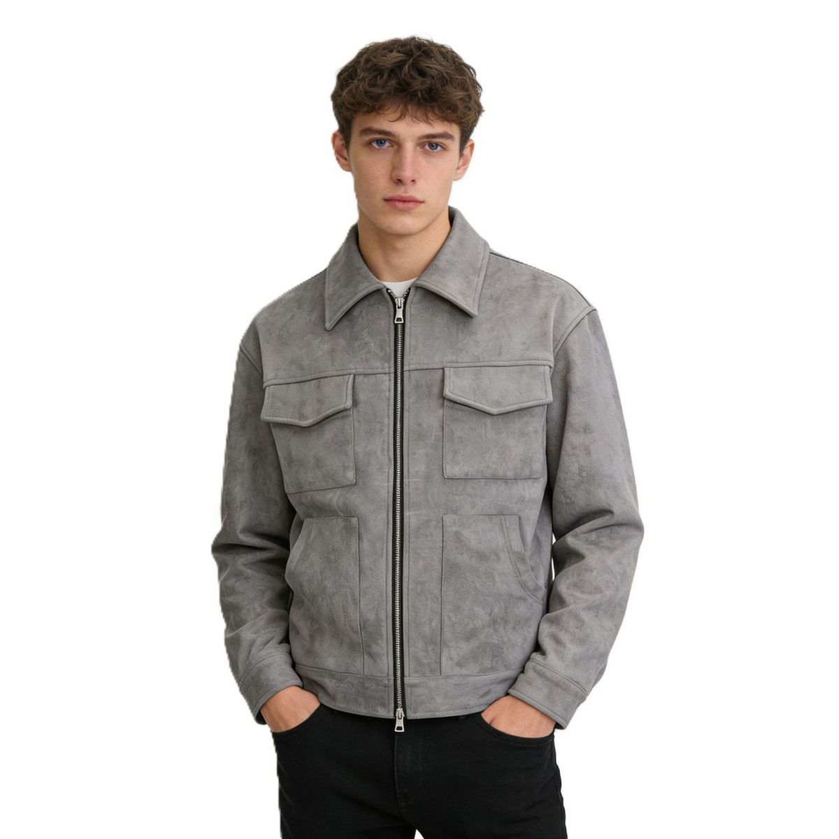 TIOZONEY - Abrigos para Hombre-Gris