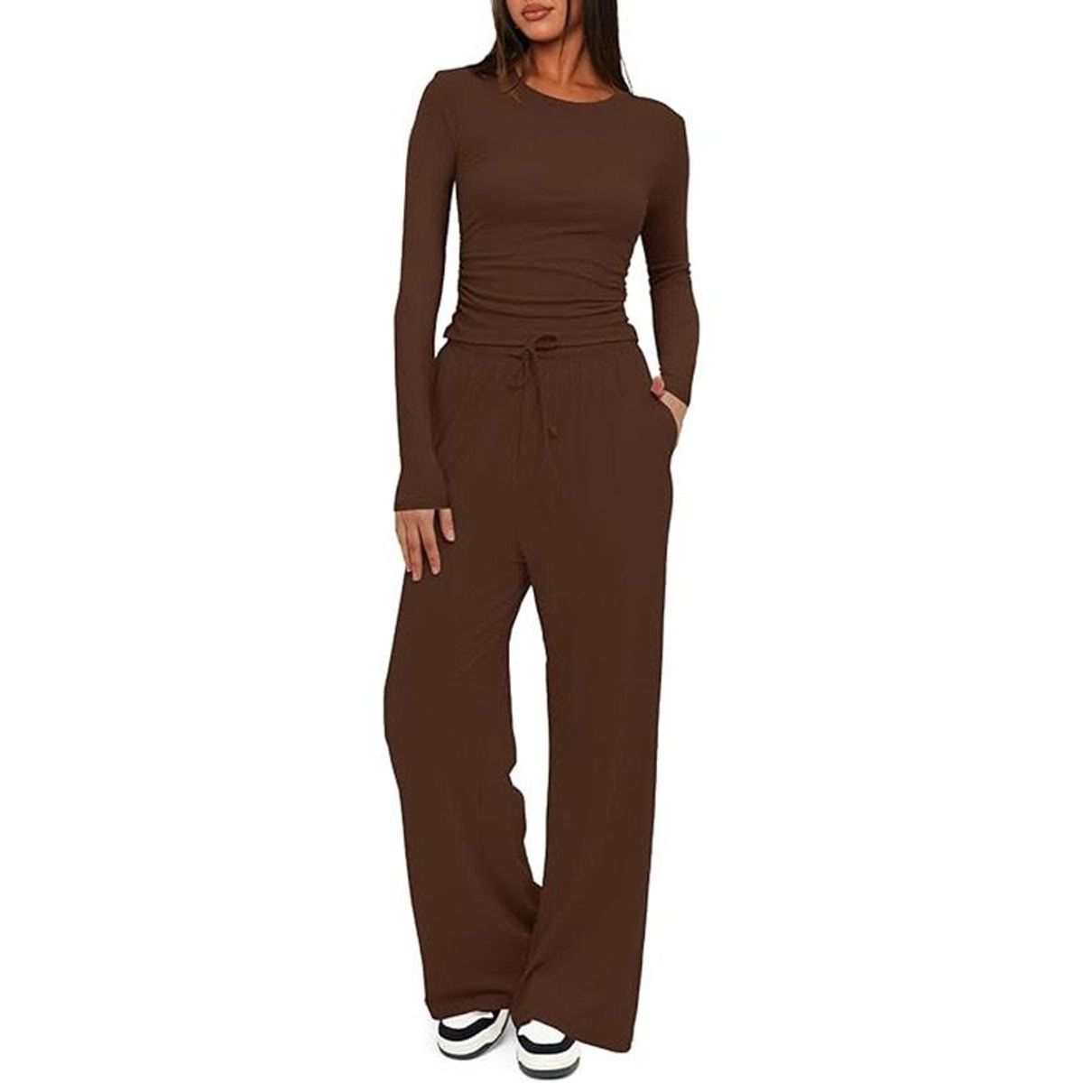 TIOZONEY - Conjunto Manga Larga Y Pantalon-Marrón