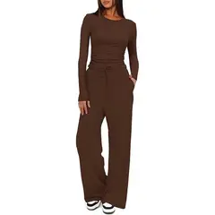 TIOZONEY - Conjunto Manga Larga Y Pantalon-Marrón