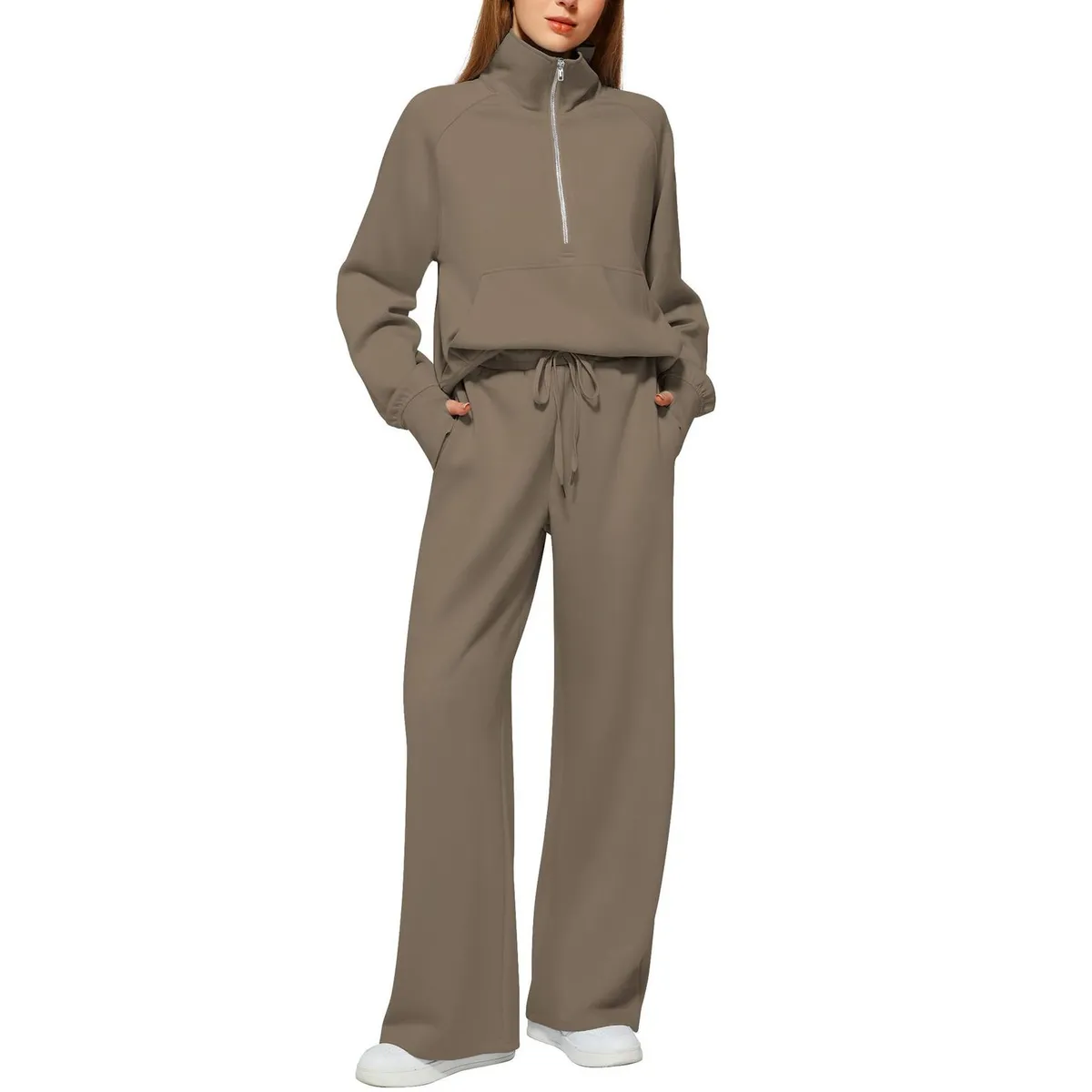 TIOZONEY - Conjunto Manga Larga Y Pantalon-Café