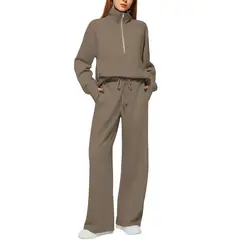 TIOZONEY - Conjunto Manga Larga Y Pantalon-Café
