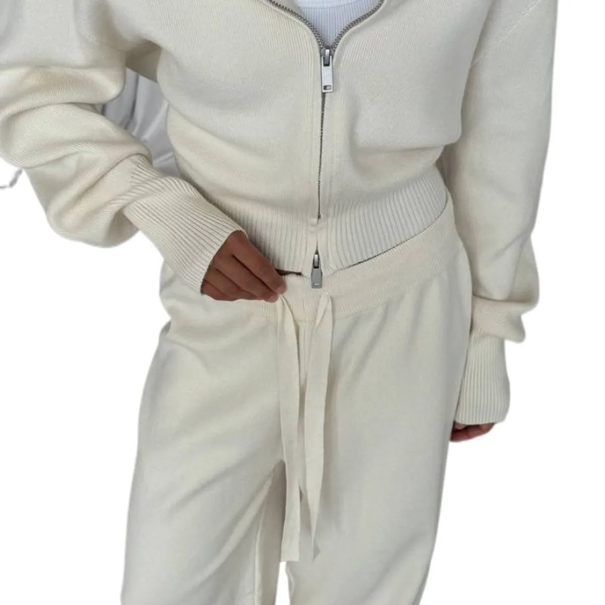 TIOZONEY - Conjunto Manga Larga Y Pantalon-Blanco