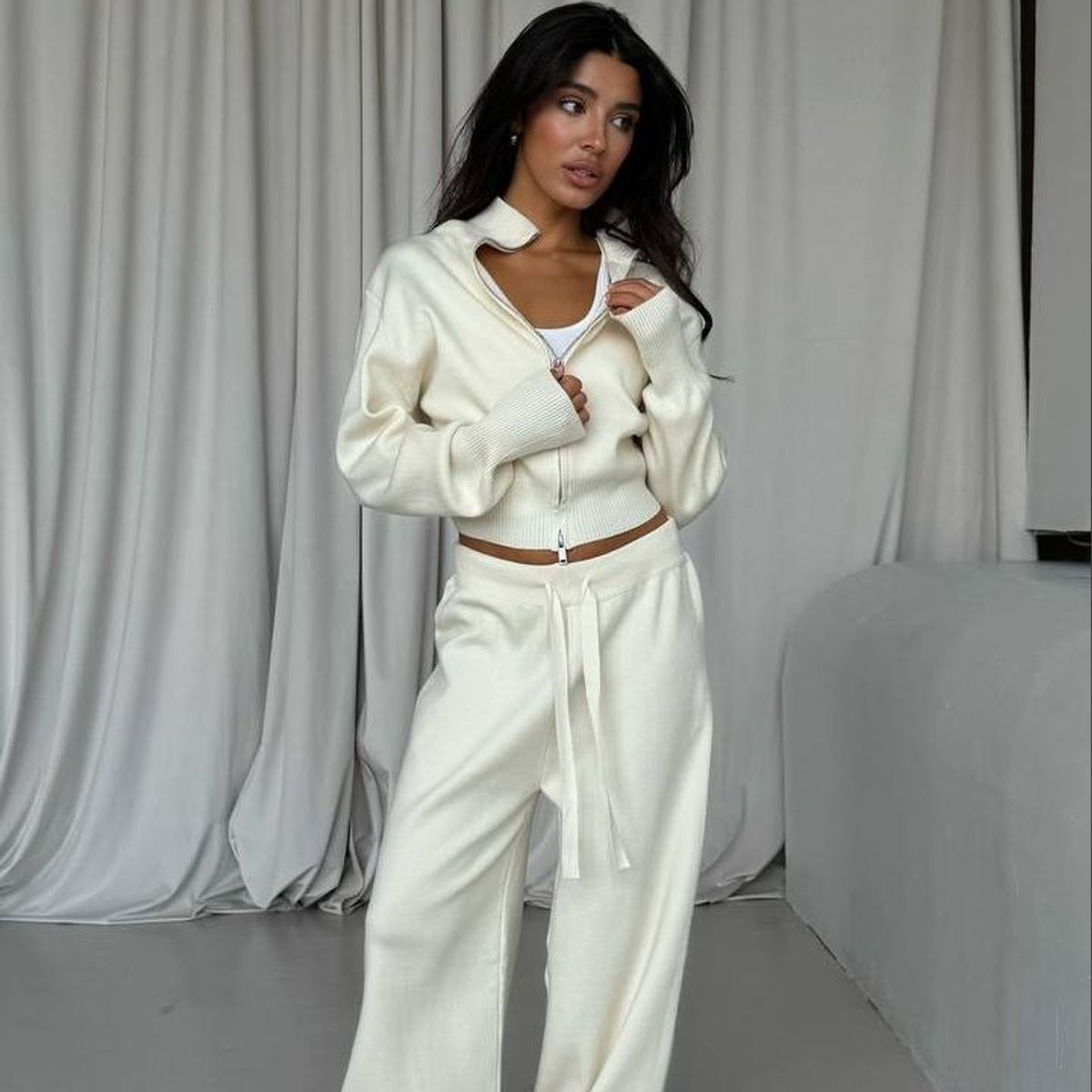 TIOZONEY - Conjunto Manga Larga Y Pantalon-Blanco