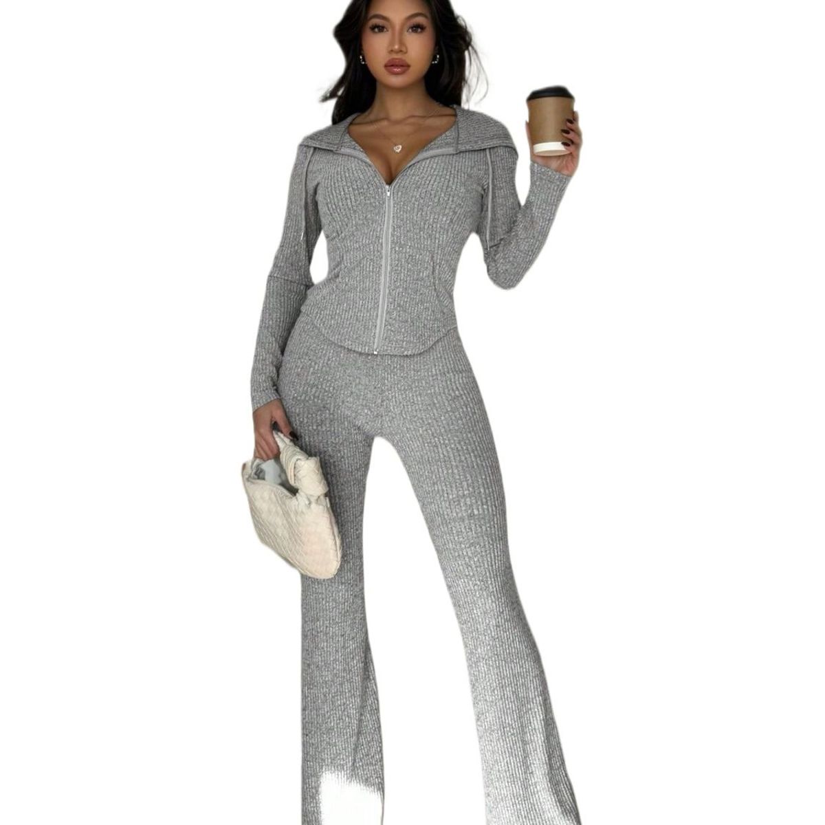 TIOZONEY - Conjunto Manga Larga Y Pantalon-Gris