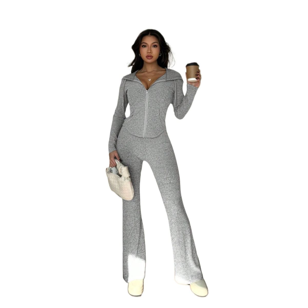 TIOZONEY - Conjunto Manga Larga Y Pantalon-Gris