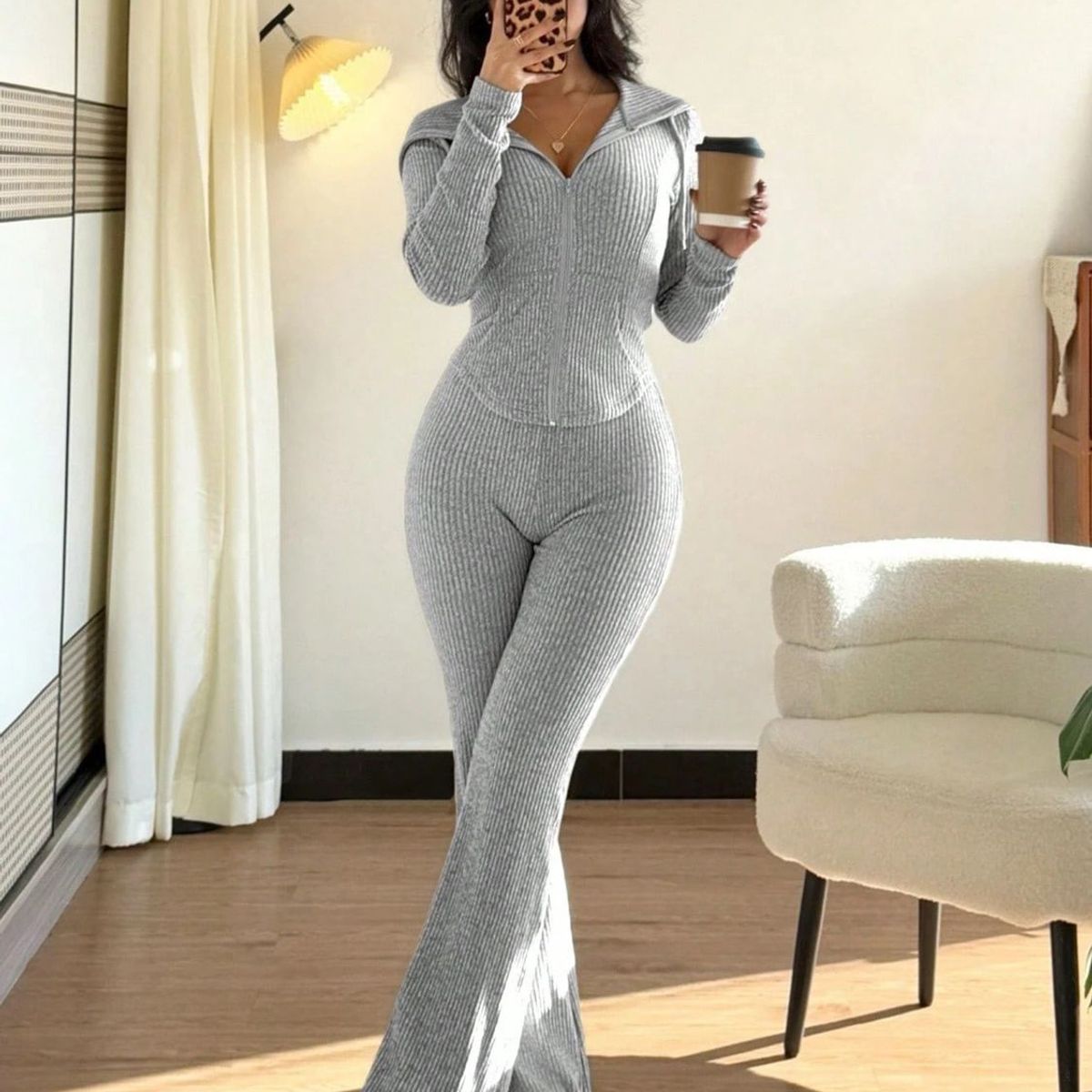 TIOZONEY - Conjunto Manga Larga Y Pantalon-Gris