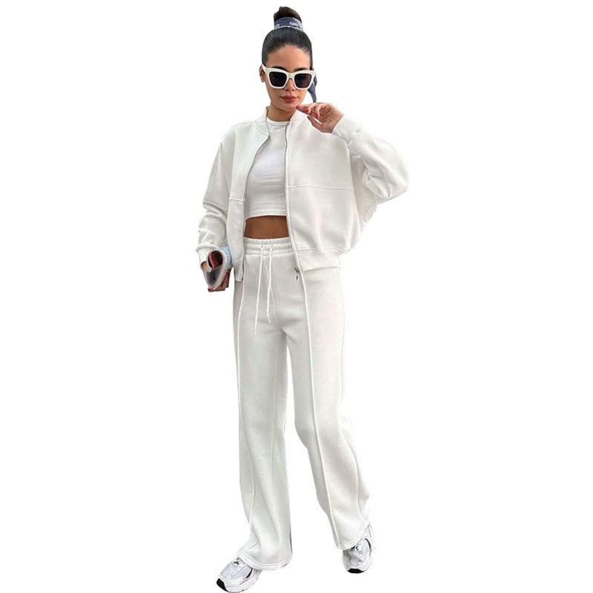 TIOZONEY - Conjunto Manga Larga Y Pantalon-Blanco