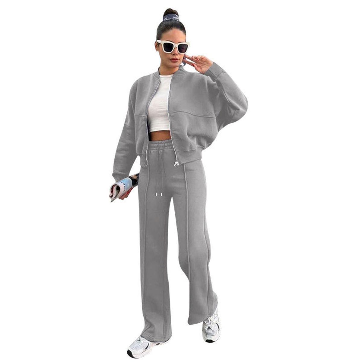 TIOZONEY - Conjunto Manga Larga Y Pantalon-Gris