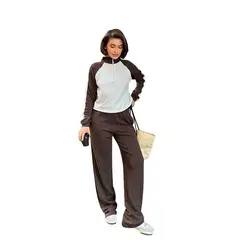 TIOZONEY - Conjunto Manga Larga Y Pantalon-Café