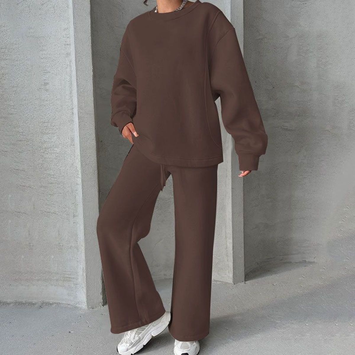 TIOZONEY - Conjunto Manga Larga Y Pantalon-Café