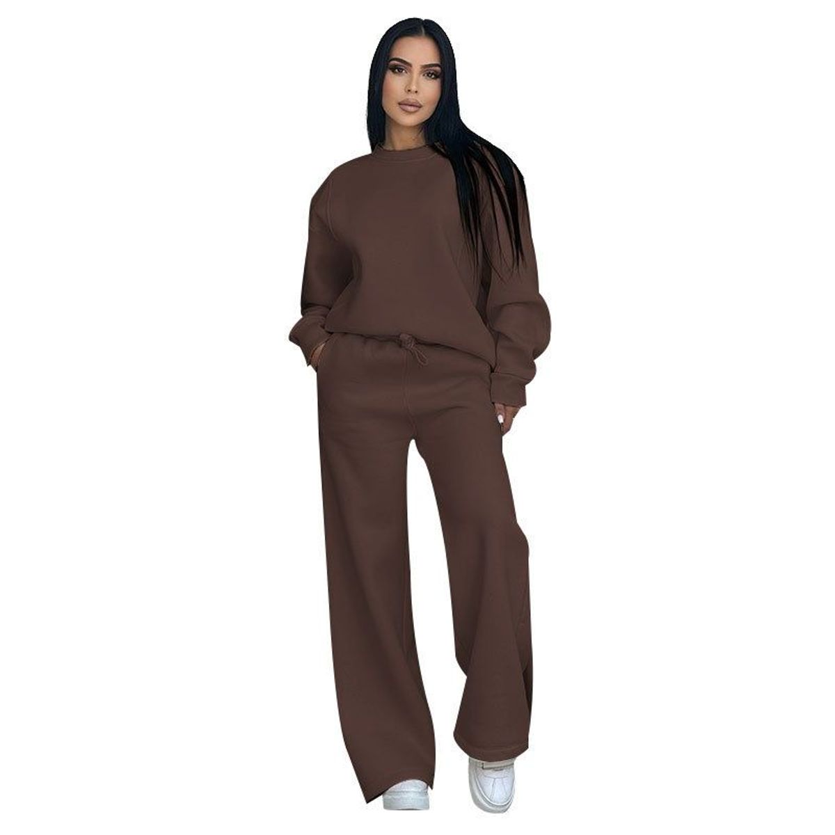 TIOZONEY - Conjunto Manga Larga Y Pantalon-Café