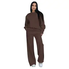 TIOZONEY - Conjunto Manga Larga Y Pantalon-Café