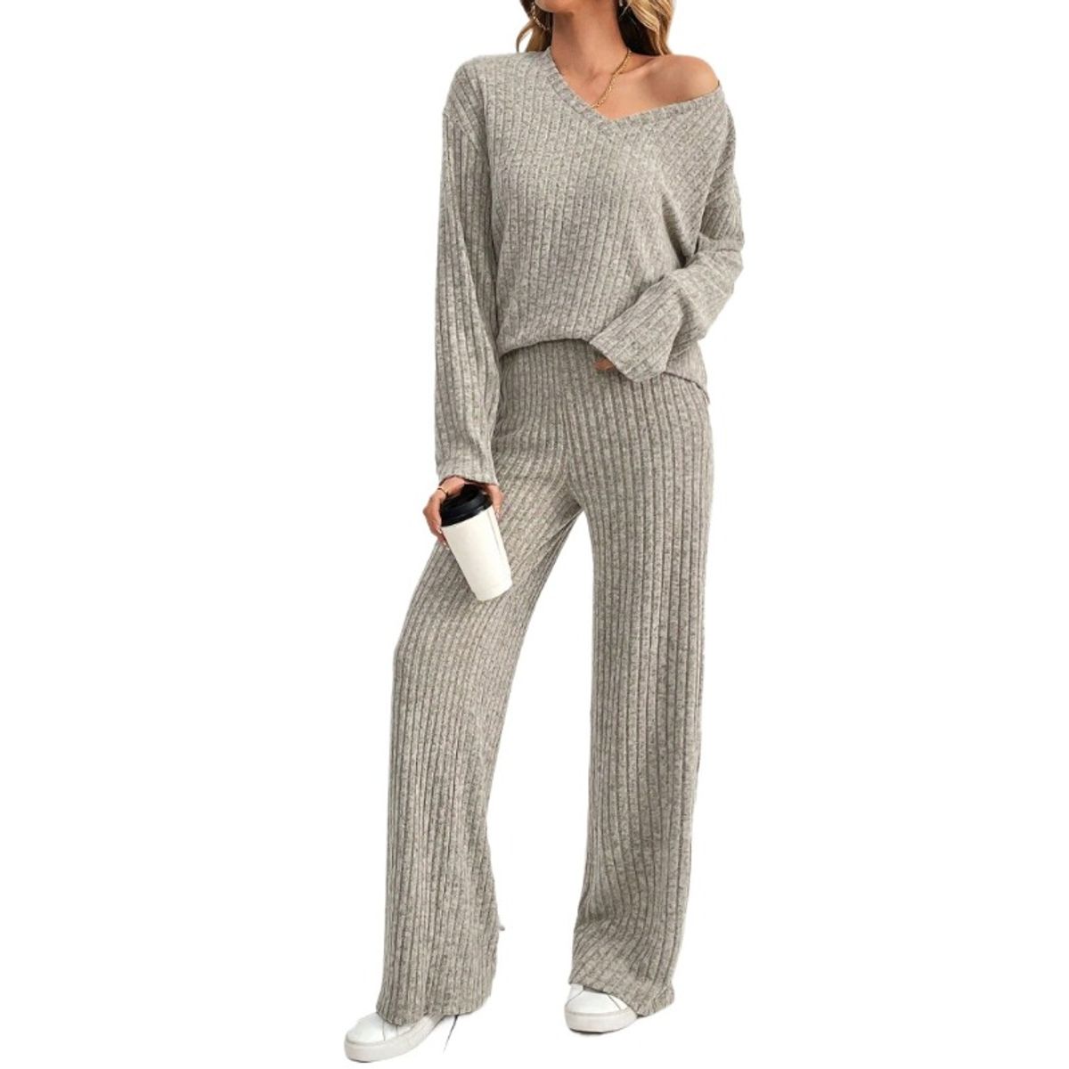 TIOZONEY - Conjunto Manga Larga Y Pantalon-Caqui