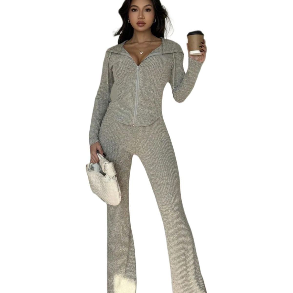 TIOZONEY - Conjunto Manga Larga Y Pantalon-Beige