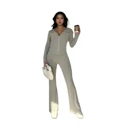 TIOZONEY - Conjunto Manga Larga Y Pantalon-Beige