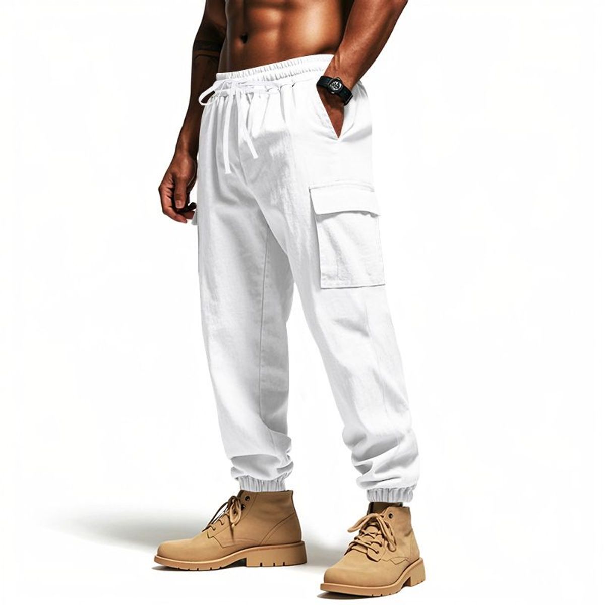 TIOZONEY - Pantalón Hombre - Blanco