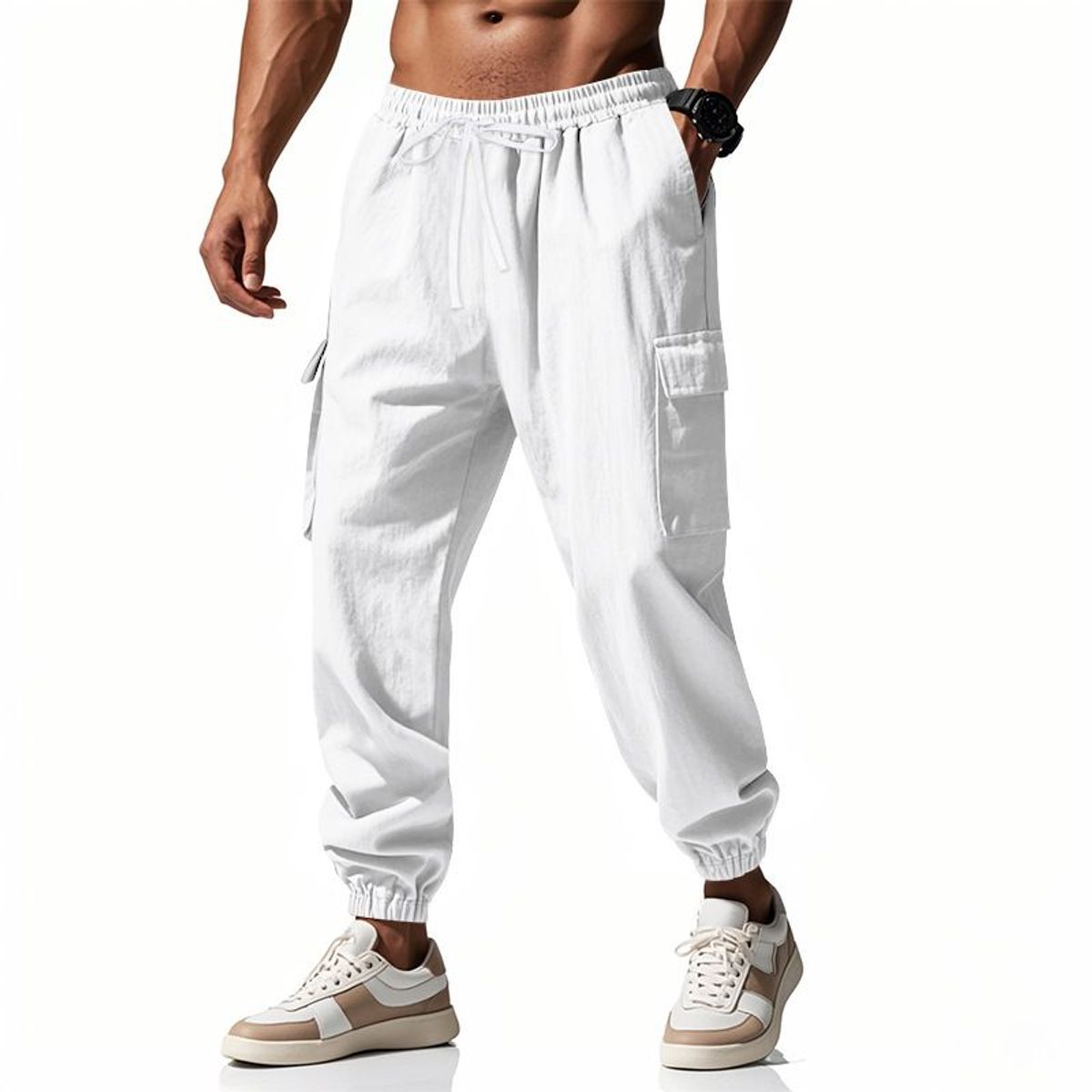 TIOZONEY - Pantalón Hombre - Blanco