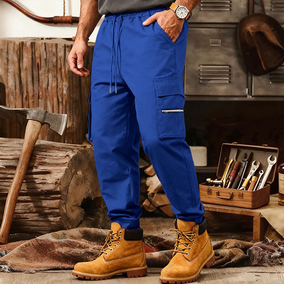 TIOZONEY - Pantalón Hombre - Azul