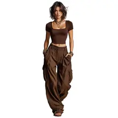 TIOZONEY - Pantalón Mujer - Marrón