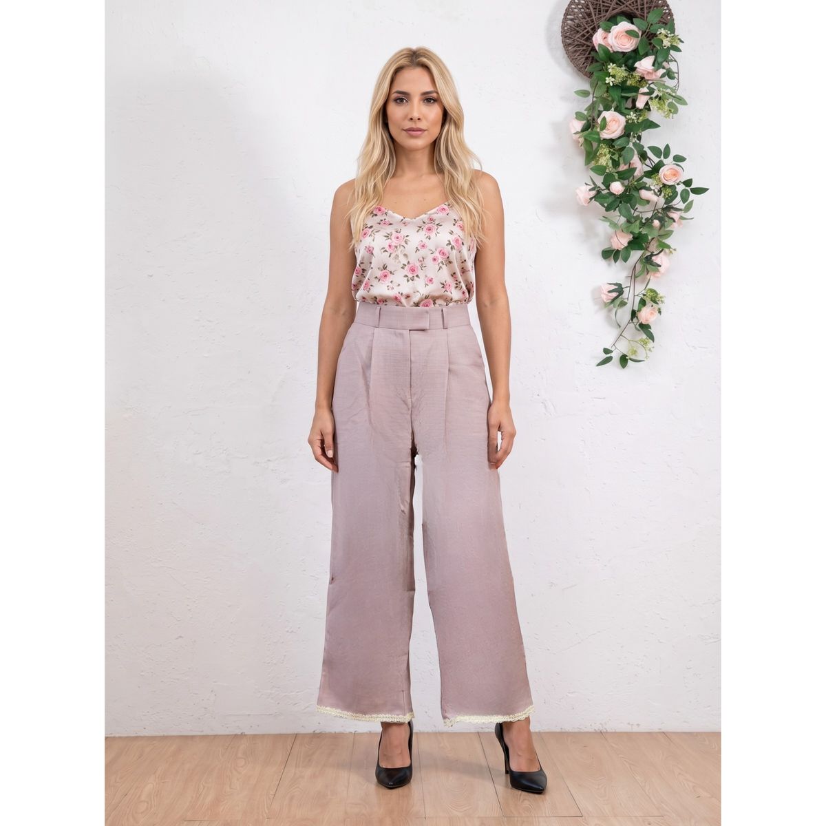 LIKE SHOP - Pantalón Mujer Vestir Semi Formal Tipo Lino Recto Tiro Alto 912
