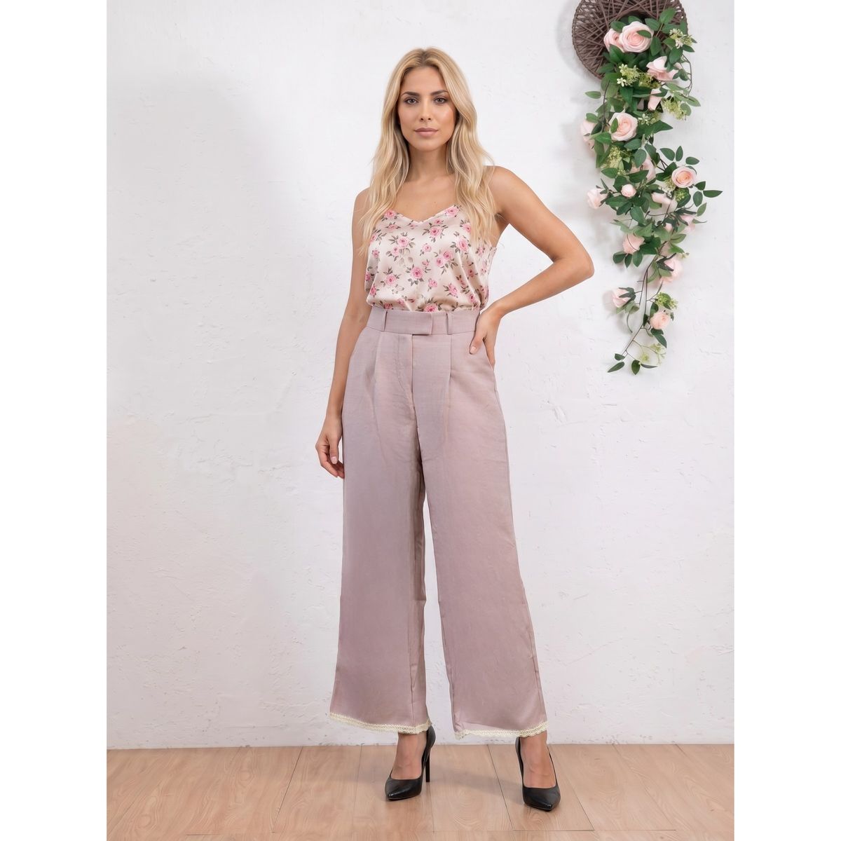 LIKE SHOP - Pantalón Mujer Vestir Semi Formal Tipo Lino Recto Tiro Alto 912