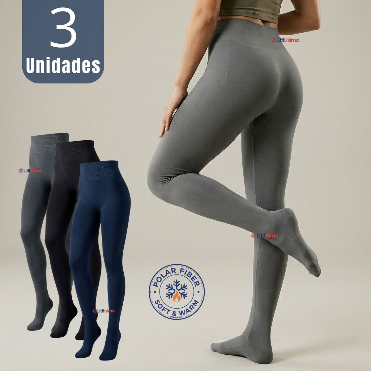 UTILISIMO - Pack 3 Ballerinas Primera Capa Polar Mujer Elasticada Térmica Colores Surtidos