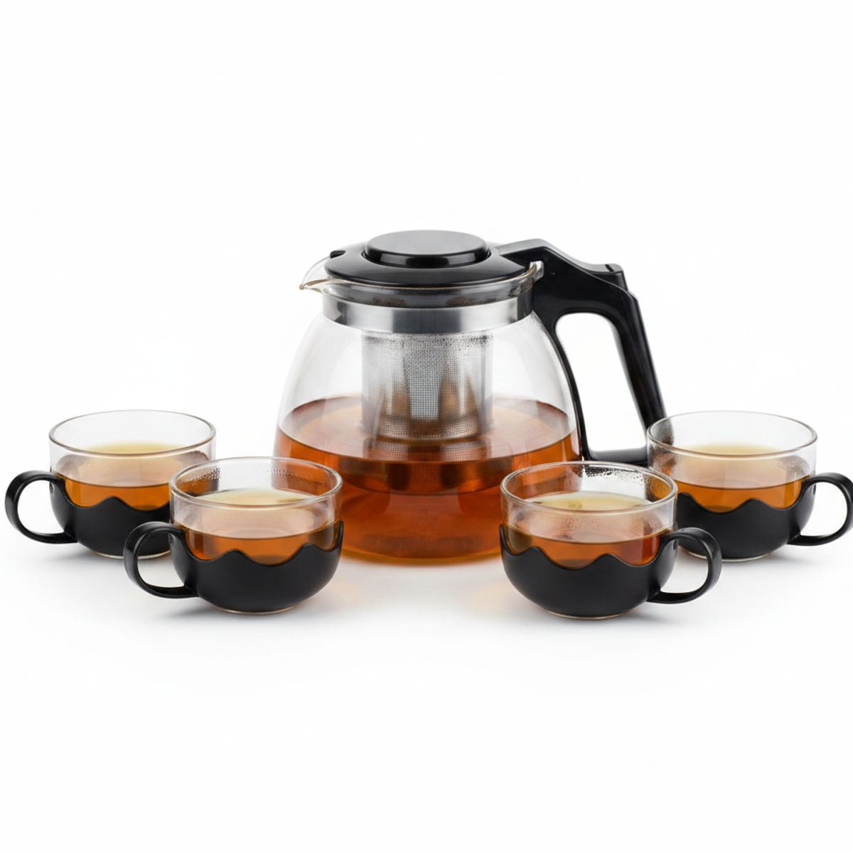 GENERICO - Tetera Con Filtro TeInfusor Vidrio 1 Litro + Set de 4 Tazas
