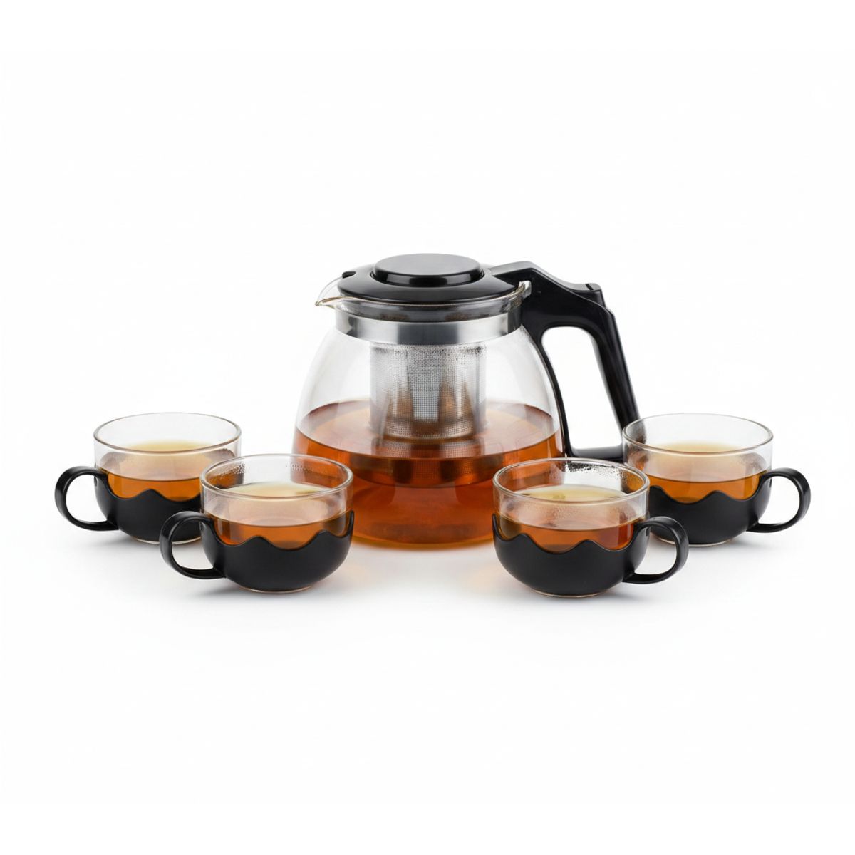 GENERICO - Tetera Con Filtro TeInfusor Vidrio 1 Litro + Set de 4 Tazas