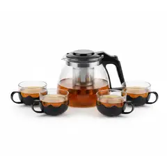 GENERICO - Tetera Con Filtro TeInfusor Vidrio 1 Litro + Set de 4 Tazas