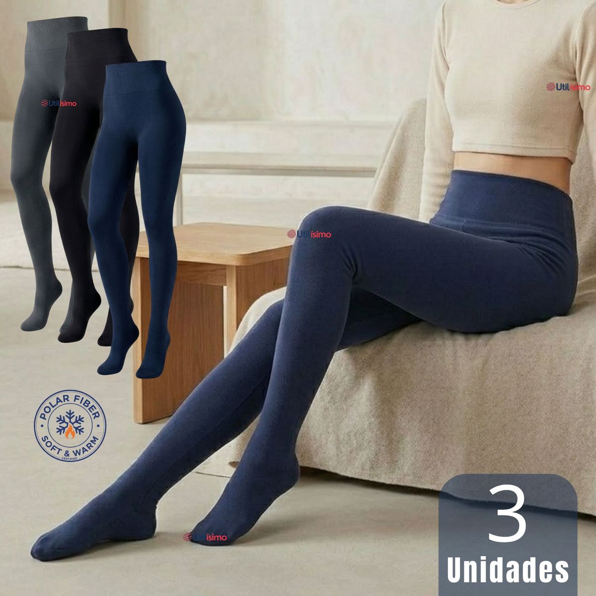 UTILISIMO - Pack 3 Ballerinas Primera Capa Polar Mujer Elasticada Térmica Colores Surtidos