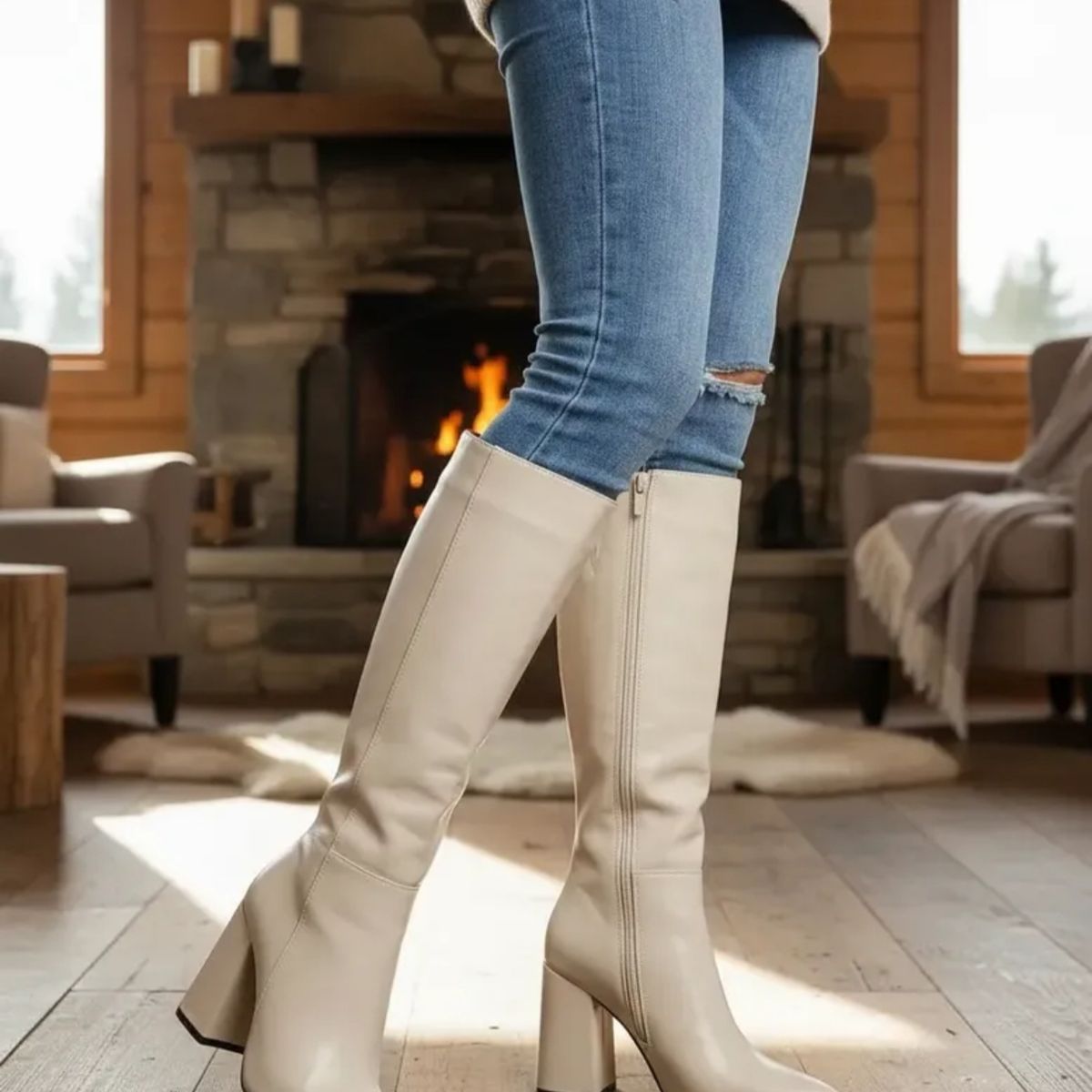 SNOOPY - Bota  Mujer Taco Alto  M608. Color Beige . Horma Pequeña