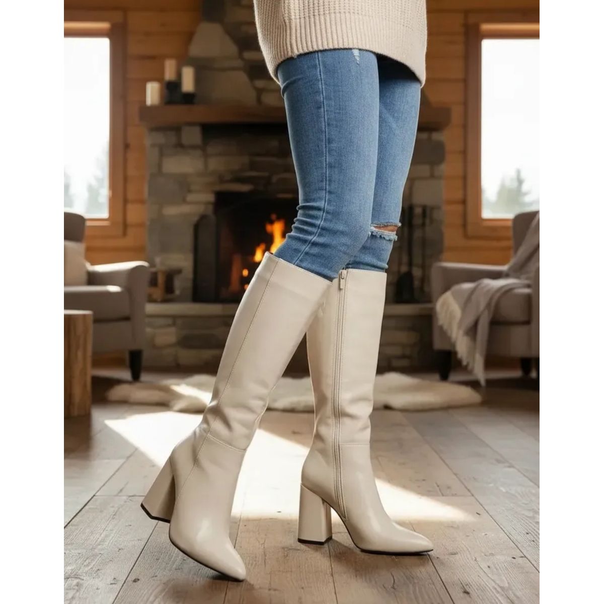 SNOOPY - Bota  Mujer Taco Alto  M608. Color Beige . Horma Pequeña