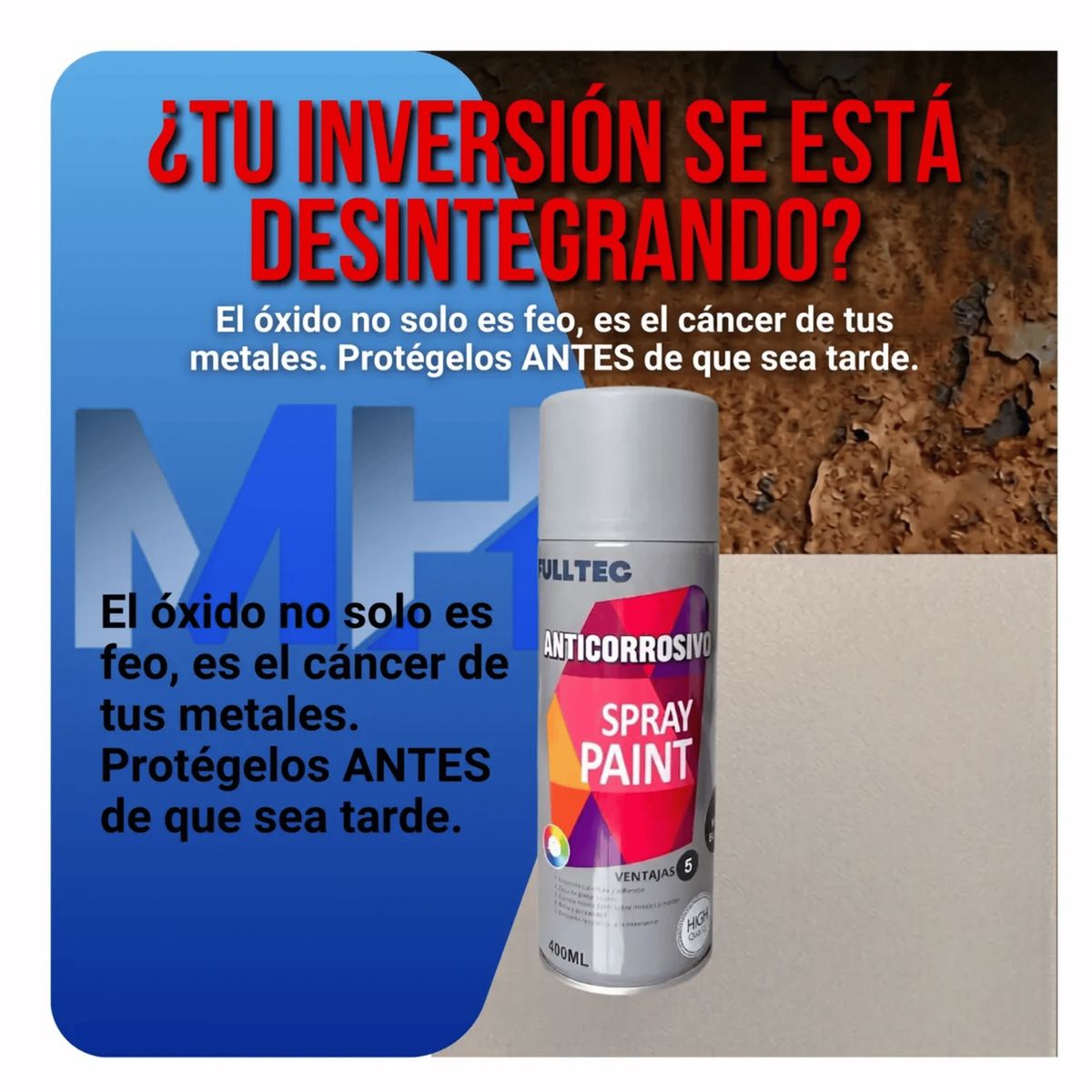 FULLTEC - Spray Anticorrosivo Y Antioxidante Fulltec 400ml Proteccion Gris Silver 125