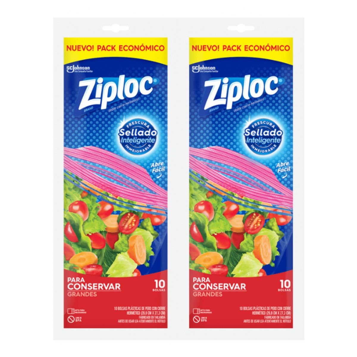 2 Pack De 10 Bolsas Grandes Herméticas Multiusos Ziploc, marca ZIPLOC - Foto Principal