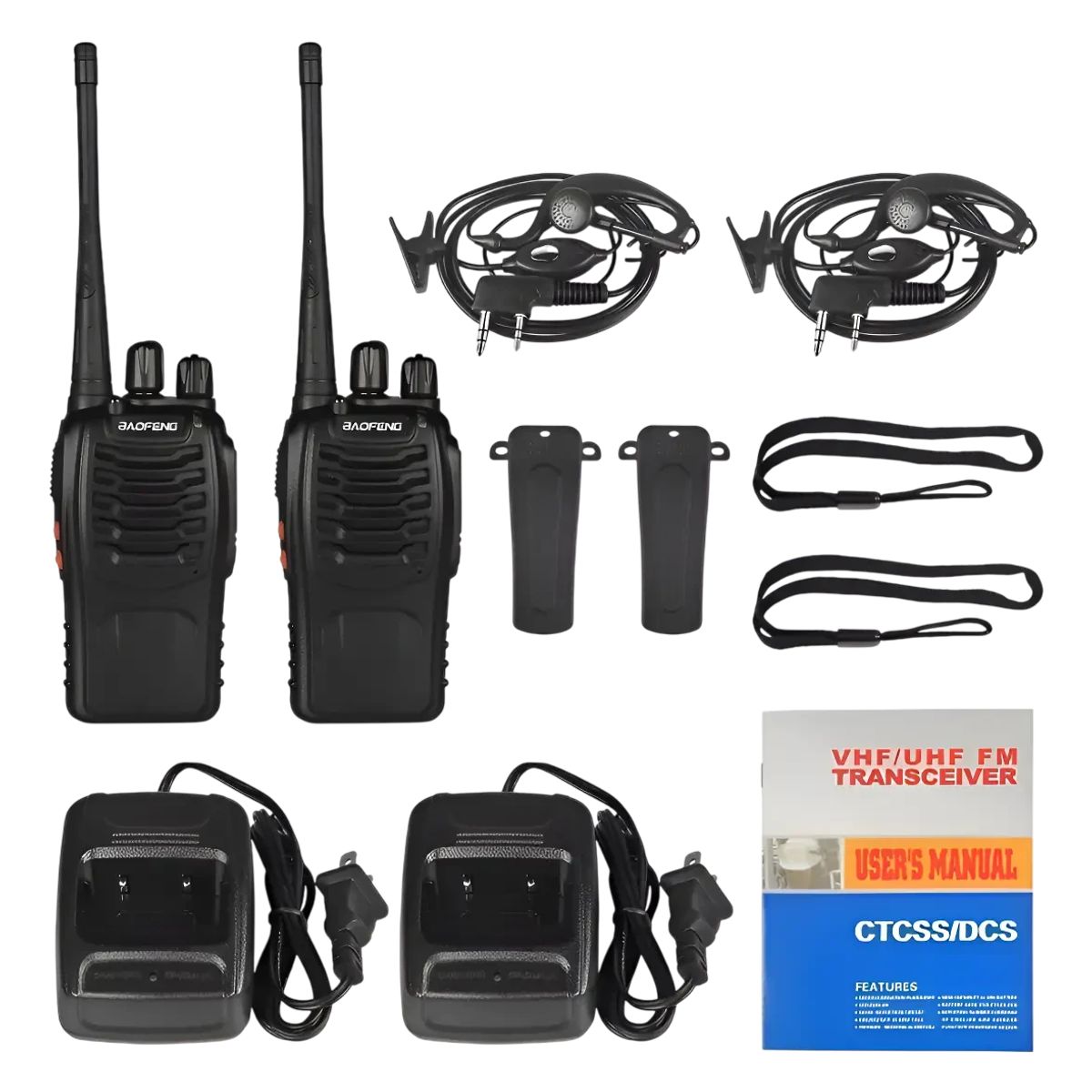 BAOFENG - Walkie Talkie Bf-888s Negro Radio Transmisor Pack Duos Recargable Por Usb Con Linterna Led Integrada 16 Canales