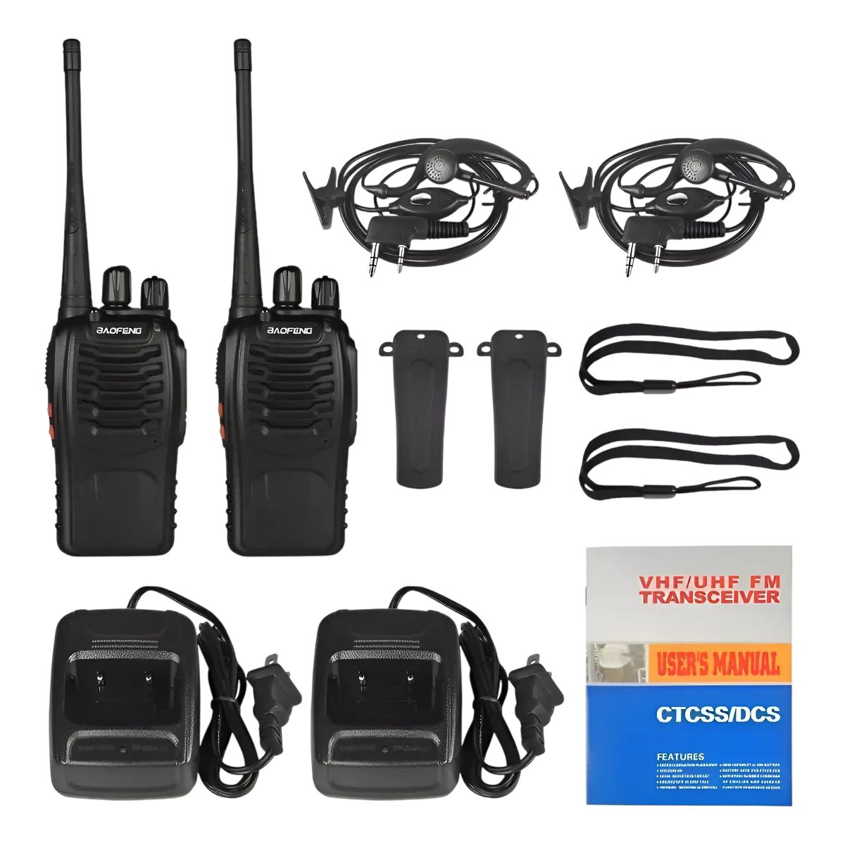 BAOFENG - Walkie Talkie Bf-888s Negro Radio Transmisor Pack Duos Recargable Por Usb Con Linterna Led Integrada 16 Canales