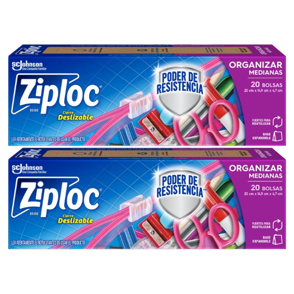 ZIPLOC - 2 Pack 20 Bolsas Con Cierre Para Organizar Medianas Ziploc