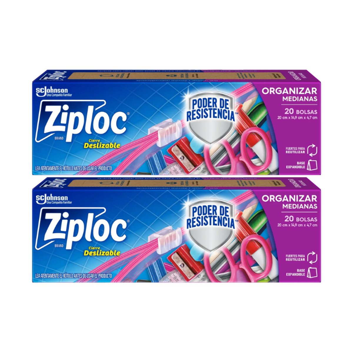 ZIPLOC - 2 Pack 20 Bolsas Con Cierre Para Organizar Medianas Ziploc