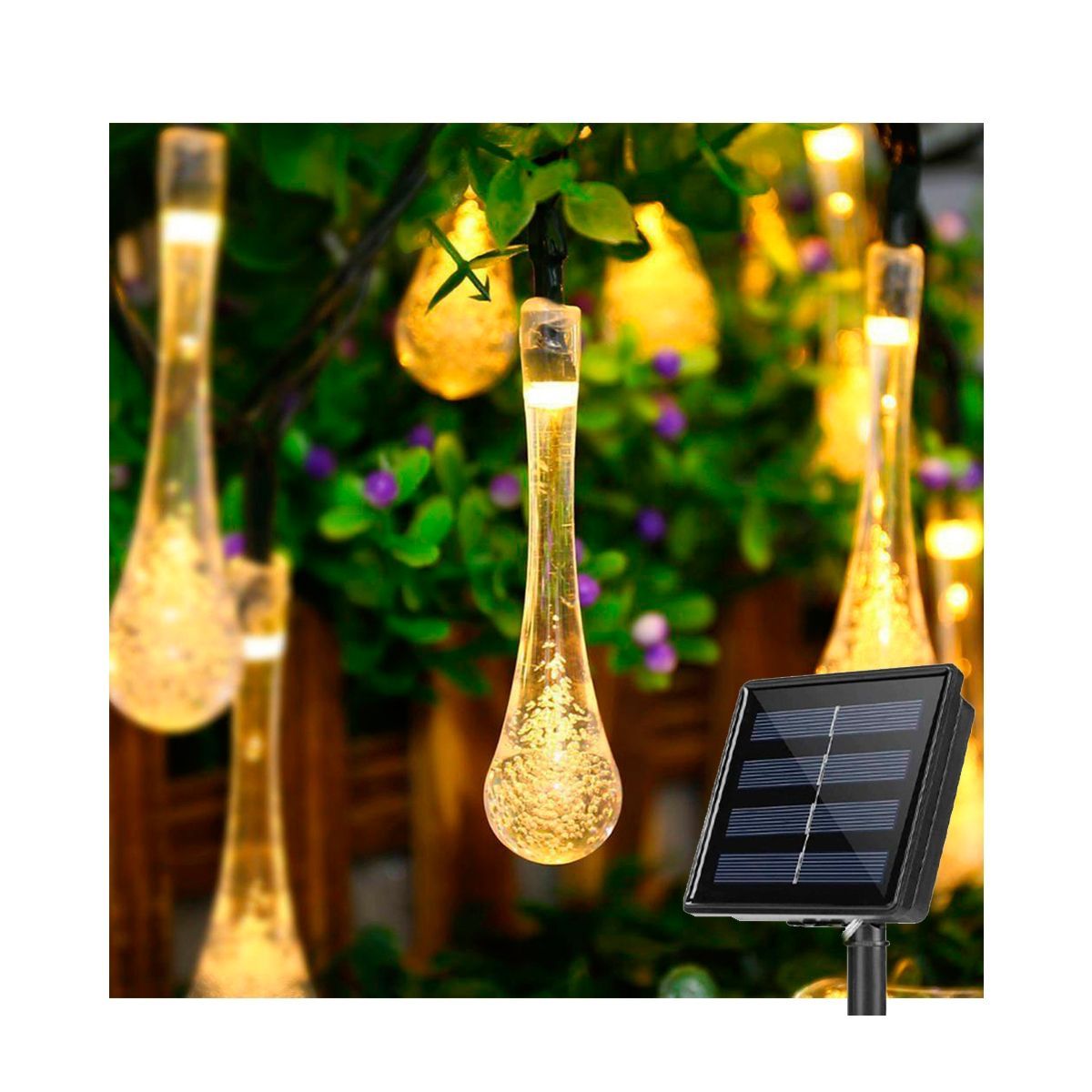 GENERICO - Pack X3 Guirnalda Gota De Agua Luz Led cálida Solar