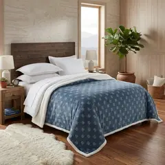 MASHINI - Frazada 2.0 plazas polar sherpa estampado azul