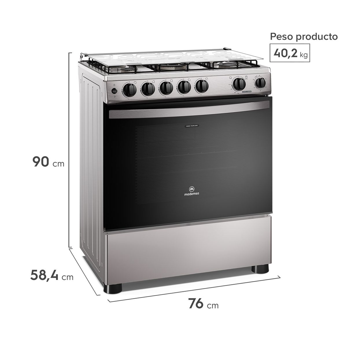 MADEMSA - Cocina a Gas 5 Platos Horno Vapor y Triple Llama FM5SSC Inox