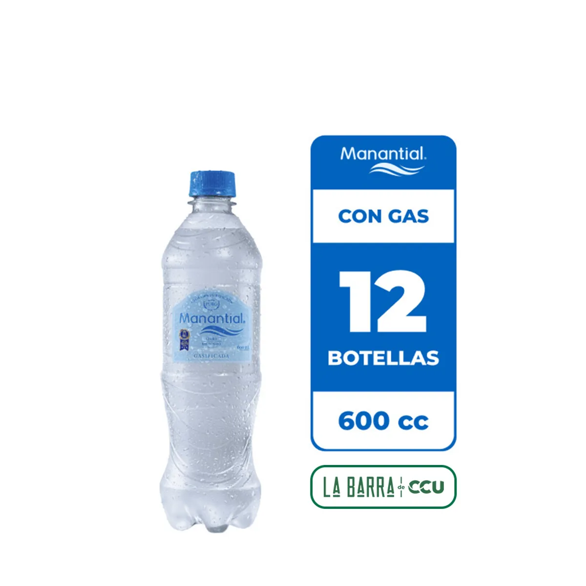 MANANTIAL - 12x Agua Purificada Manantial Con Gas Botella 600cc
