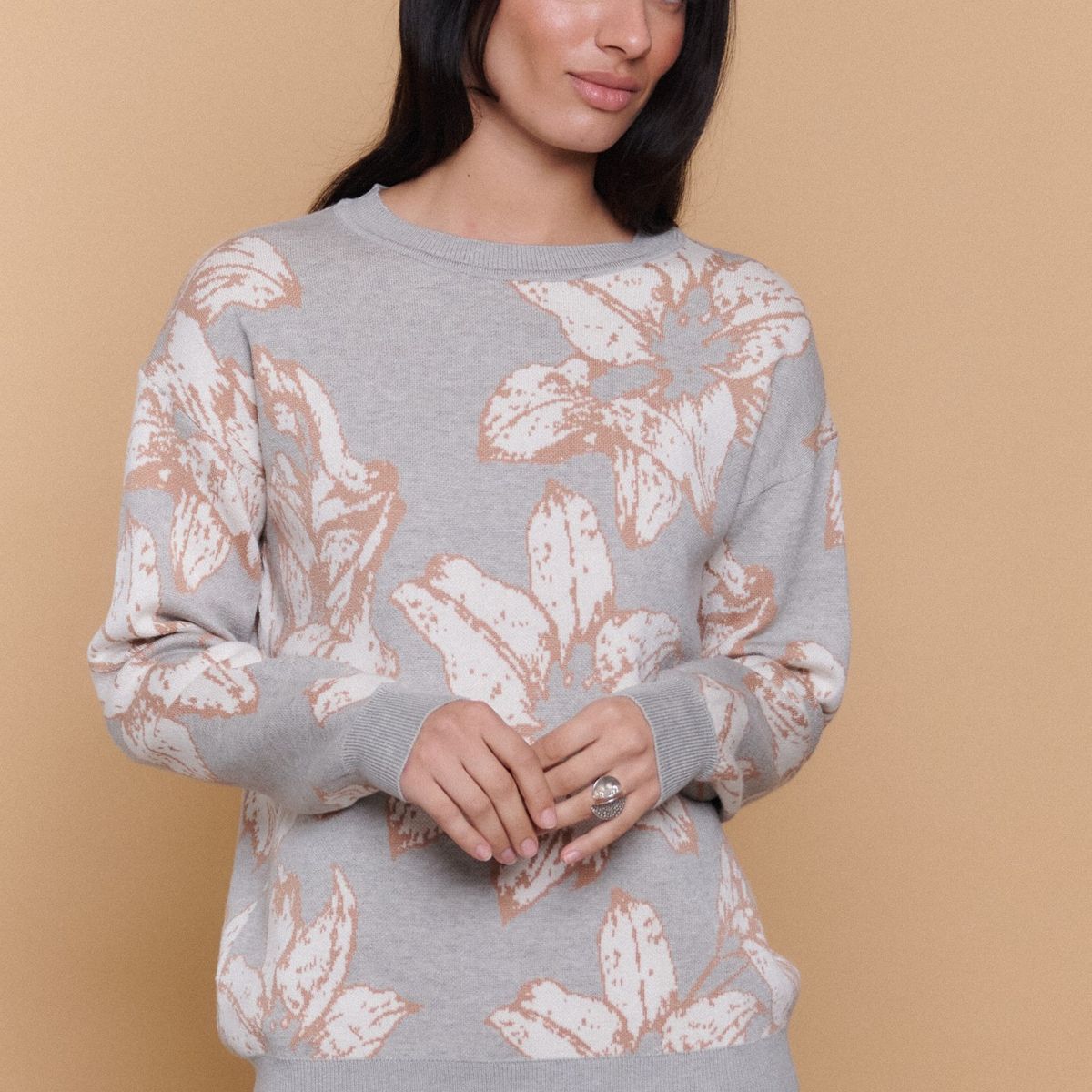 GUINDA - Sweater Mujer Tejido Diseño Hojas HORN